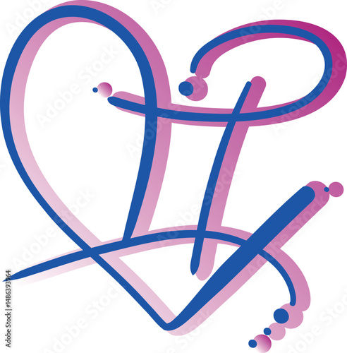 The blue gradient Gemini zodiac symbol is designed as a graceful line that forms a heart shape, with dots added to create a sense of lightness and artistry.