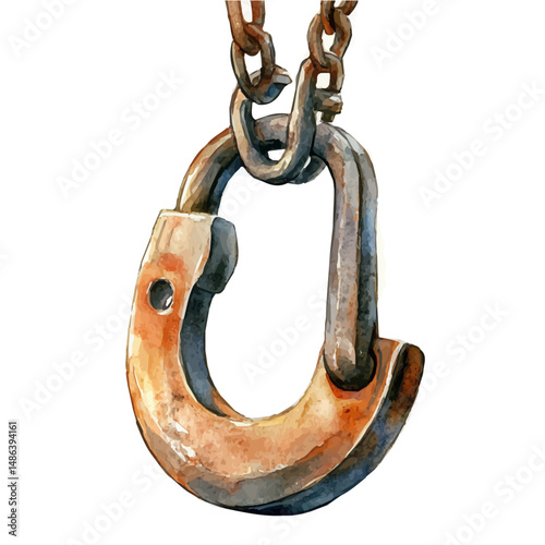 Industrial Lifting Hook, watercolor illustration vector, high quality, isolated on a white background.