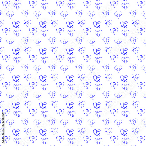The background is blue zodiac symbol made in the form of an elegant line, forming the shape of a heart, with the addition of dots, creating a feeling of lightness and artistry.