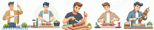 vector man making grilled meat