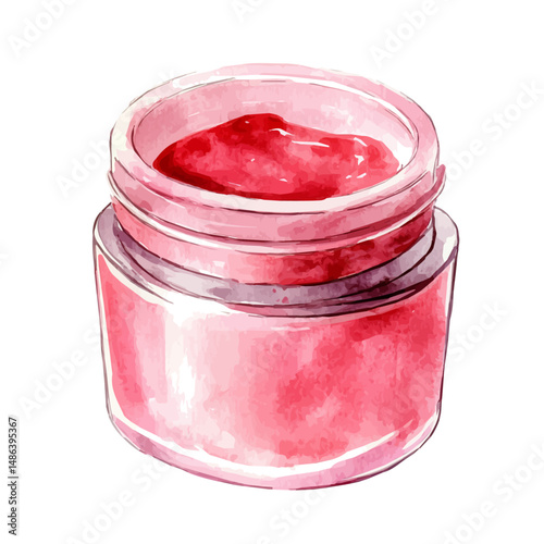 Hydrating Lip Mask In A Jar, watercolor vector, high quality, isolated on a white background.