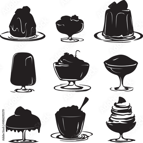 Black and White Dessert Silhouettes: Ice Cream, Sundaes, and Treats