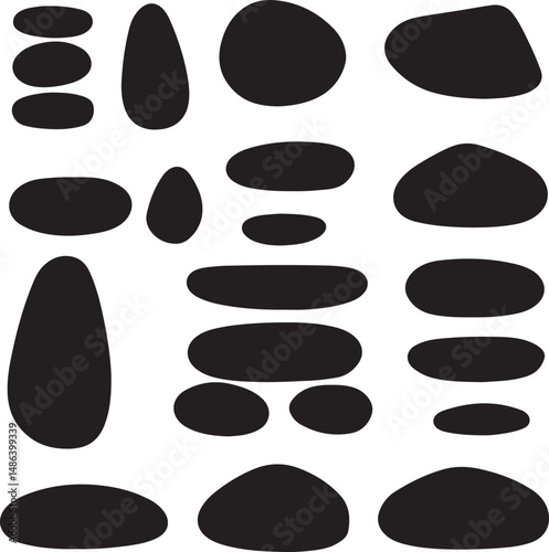 Black Pebble Stone Shapes: Minimalist Design Elements for Art