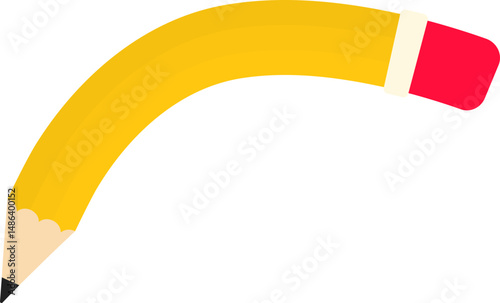 Curved graphic line, in the shape of a wooden graphite pencil with a rubber tip, to point out elements of the graphic composition