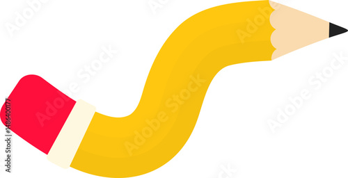 Wavy graphic line, in the shape of a wooden graphite pencil with a rubber tip, to point and indicate information