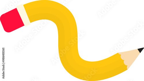 Wavy graphic line with a sinuous curve, in the shape of a wooden graphite pencil with a rubber tip, to point out elements in the graphic composition