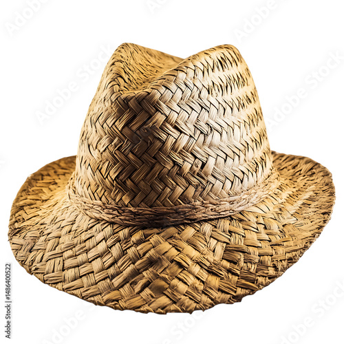 Rustic Straw Hat with an Authentically Rough Weave Isolated on Transparent Background