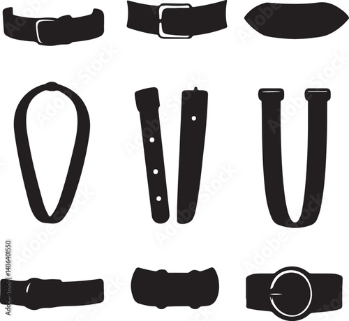 Belt Collection Vector Illustration Black and White Fashion Style