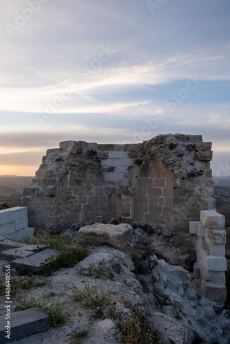 Ravanda ruins on a hilltop at sunset, Kilis, Turkey