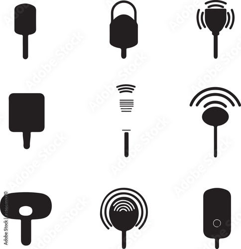 Black and White Antenna Icon Set Vector Illustration Graphics