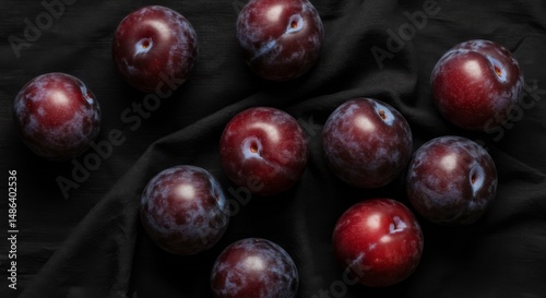 Wallpaper Mural Red Plums on Dark Fabric Background Torontodigital.ca