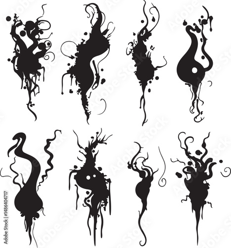 Abstract Black Ink Splatter Vector Design Elements Grunge Style
