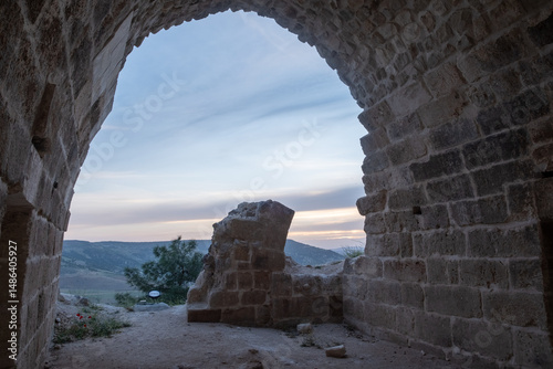 Ravanda ruins on a hilltop at sunset, Kilis, Turkey