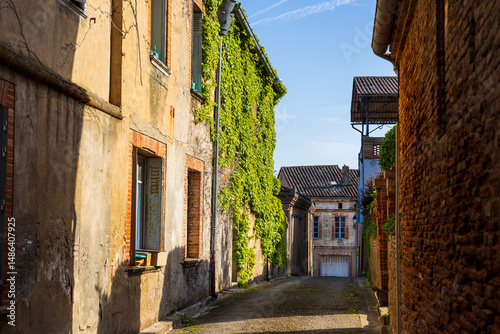 Fototapeta Naklejka Na Ścianę i Meble -  Old brick facades in the village of Lézat-sur-Lèze