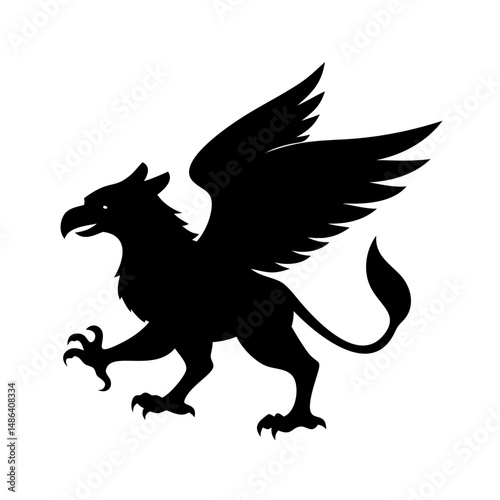 Isolated griffin silhouette vector illustration mythical creature heraldic beast art design black animal