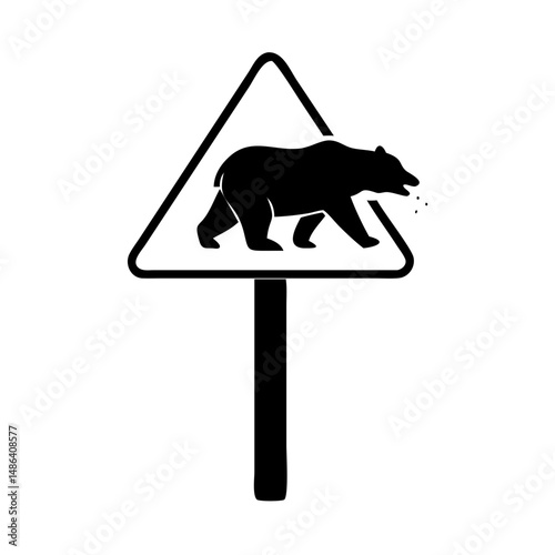 Bear crossing animal wildlife sign black silhouette warning caution danger attention grizzly bear alert 90