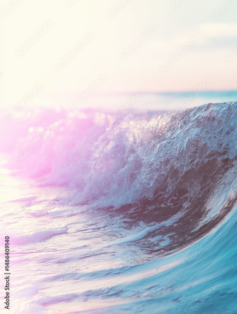 Fototapeta premium Soft pastel waves cresting gently under a bright sun with sparkling water reflections creating a serene and dreamy coastal atmosphere in summer