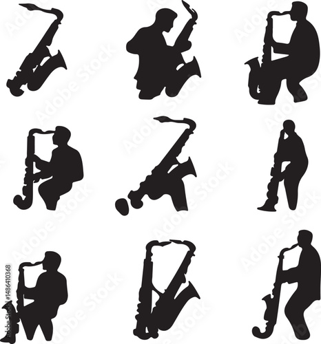 Saxophone Silhouettes: Vector Art of Musicians Playing Instruments