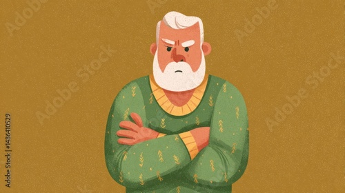A  portrayal of a disgruntled older man.