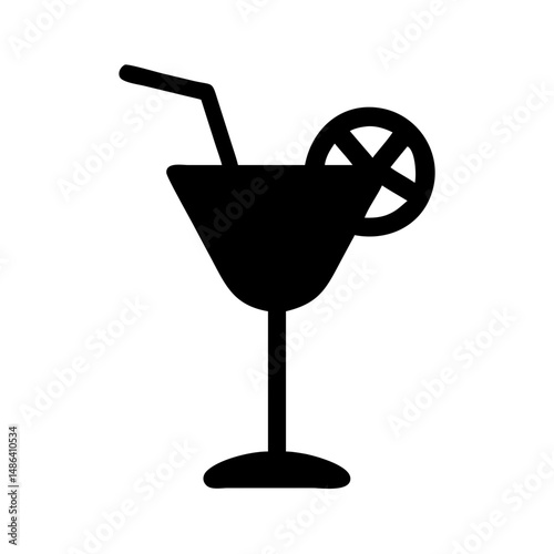 Illustration of cocktail drink with lemon slice, beverage, alcohol, party, bar, drinking, juice, icon