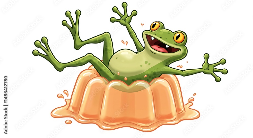 A Cheerful Frog Taking a Joyful Bath in a Sweet and Delicious Jelly A Cheerful Frog Taking a Joyful Bath in a Sweet and Delicious Jelly