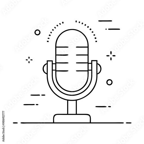 Vintage microphone vector icon for podcasting audio recording and broadcasting equipment line art design