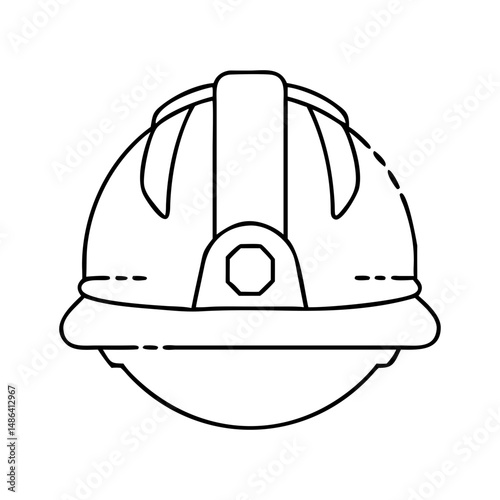 Outline construction safety helmet vector, protective headgear for builders and engineers drawing