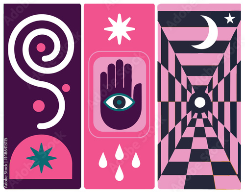 Mystical Abstract Vector Set – Surreal Hand, Eye, Spiral, and Optical Illusion