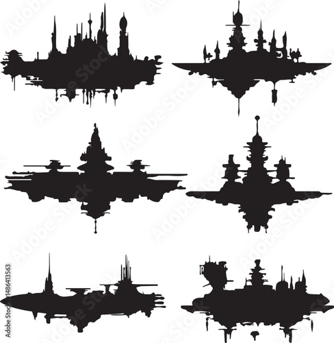 Futuristic City Silhouettes: Sci-Fi Architecture, Spacecraft Designs