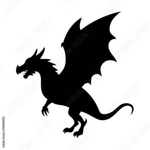 Silhouette dragon mythical creature fantasy beast winged monster reptile fairytale design element black dragon art