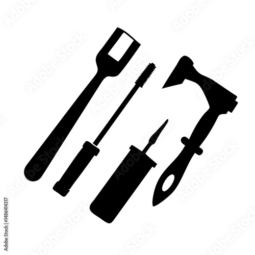 Beauty tools makeup cosmetics applicator mascara axe sharpener silhouette vector graphic art