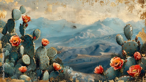 Southwestern desert flowers and cacti artwork high resolution image