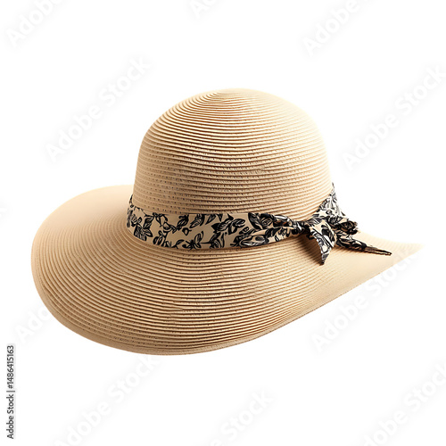 Elegant Wide Brim Sun Hat with Refined Sculpted Curves Isolated on Transparent Background