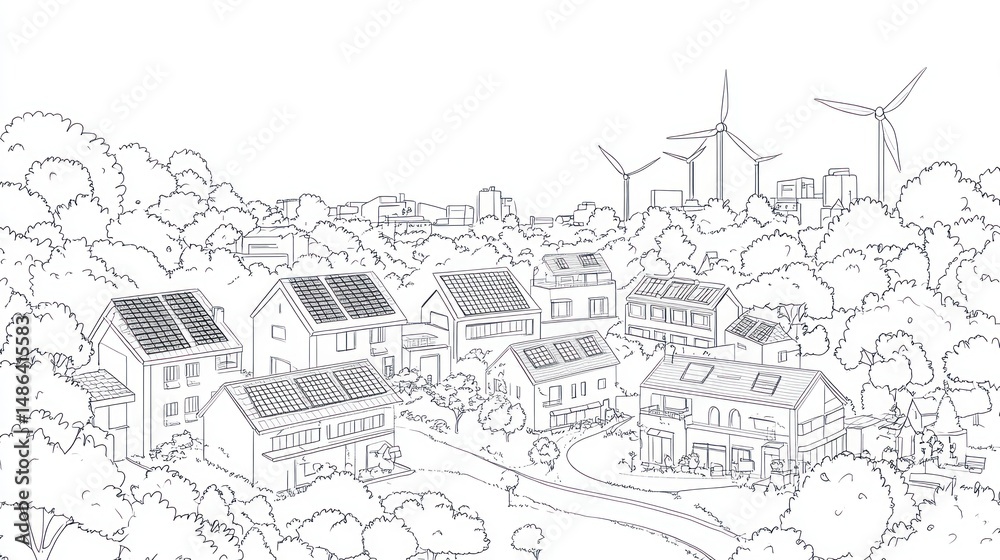 Fototapeta premium Sustainable Homes in a Green Cityscape