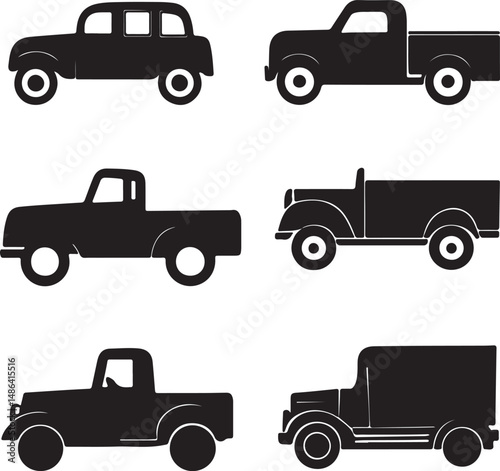 Vintage Car & Truck Silhouette Set Vector Graphics Classic Auto Icons