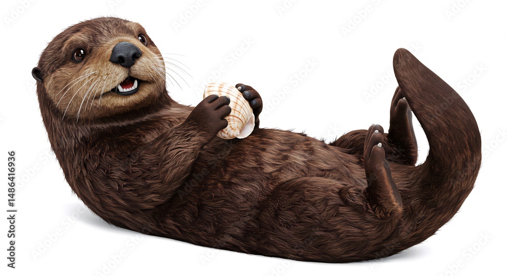 Obraz premium Adorable Otter Enjoying a Delicious Treat While Relaxing in a Cute and Comfy Way