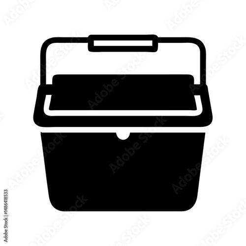 Black cooler box vector icon illustration, portable cooler, ice chest, insulated container, camping cooler