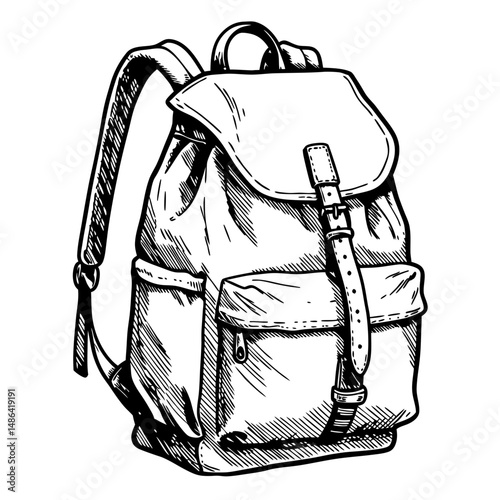 Vintage sketch of a canvas backpack with adjustable straps  