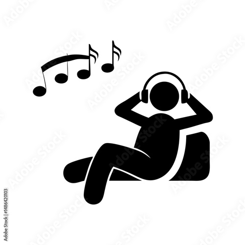 Man listening to music with headphones relaxing on couch vector illustration graphic design