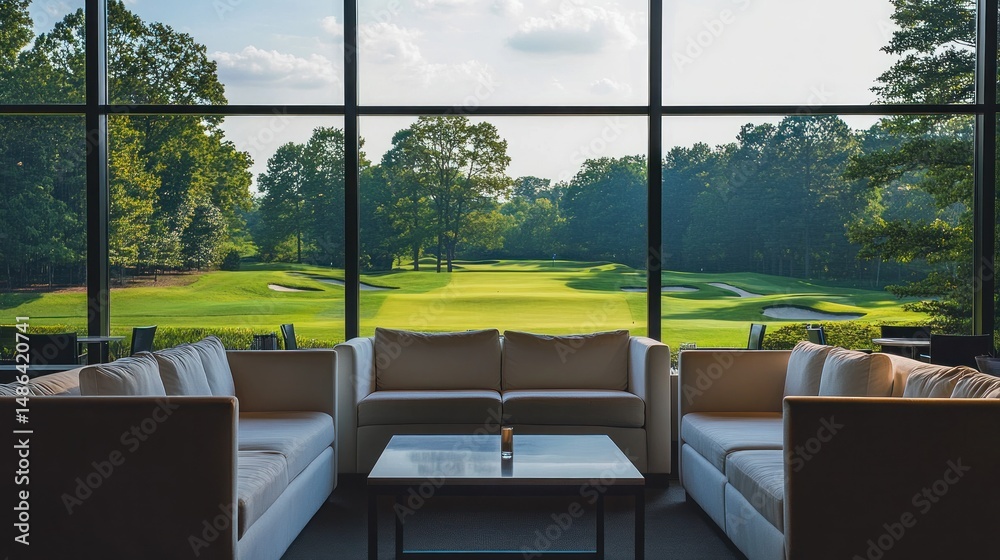 Fototapeta premium Serene Golf Course View from Luxurious Lounge