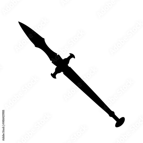 Isolated black silhouette of a medieval fantasy spear weapon for design and illustration purposes