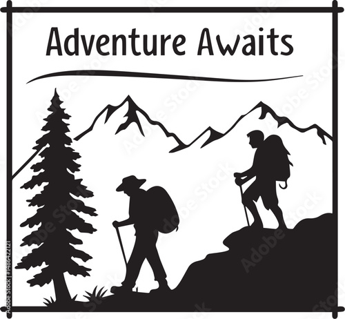 Adventure Awaits Two Hikers Trekking Through Majestic Mountains