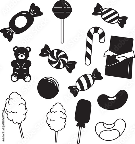 Photos Collection of Black and White Candy and Sweet Treats Illustrations