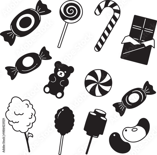 Black and White Sweet Treats Collection Candy Lollipops Chocolate Gummy Bears