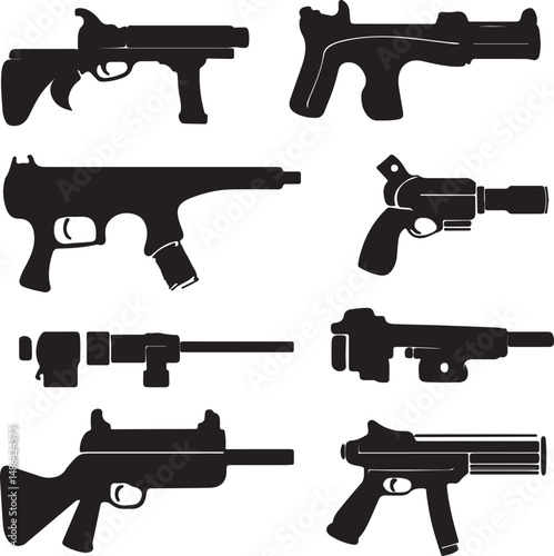 Gun Silhouettes: Vector Art Illustration of Various Firearms Weapons
