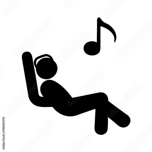 Person listening to music relaxation audio sound headphones chill time leisure rest icon vector