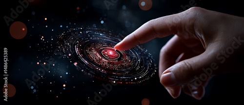 Hand Touching Red Spiral Galaxy in Dark Space