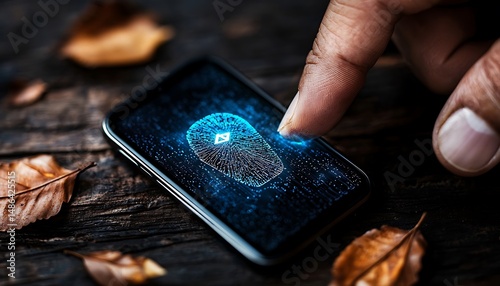Hand Using Fingerprint Scanner on Smartphone Screen