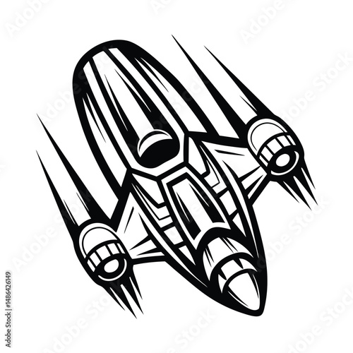Abstract Spaceship Shape. Futuristic Spacecraft Illustration, Isolated Design Element