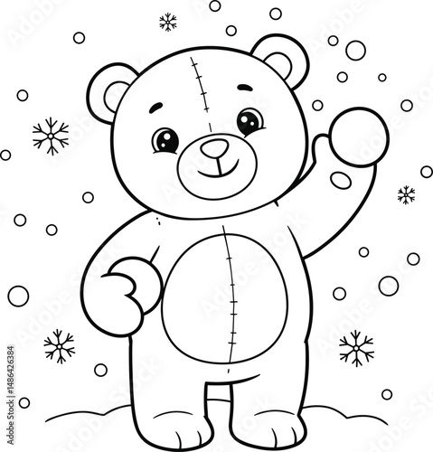 bear and snowflakes christmas winter coloring page. you can print it